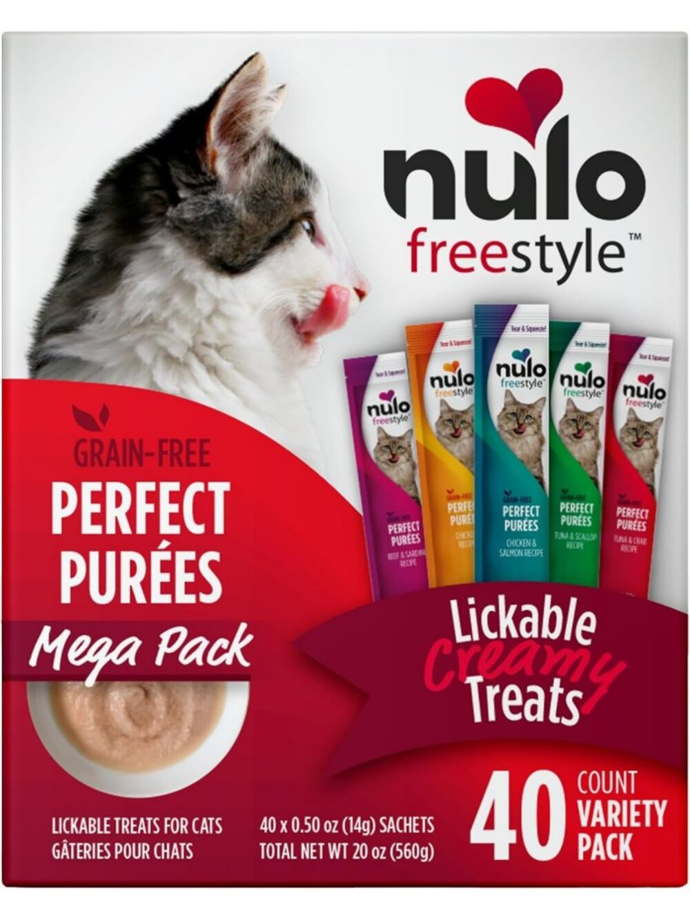 Lickable Cat Treats Variety Pack - Grain-Free Wet Food Topper, High Moisture, 40